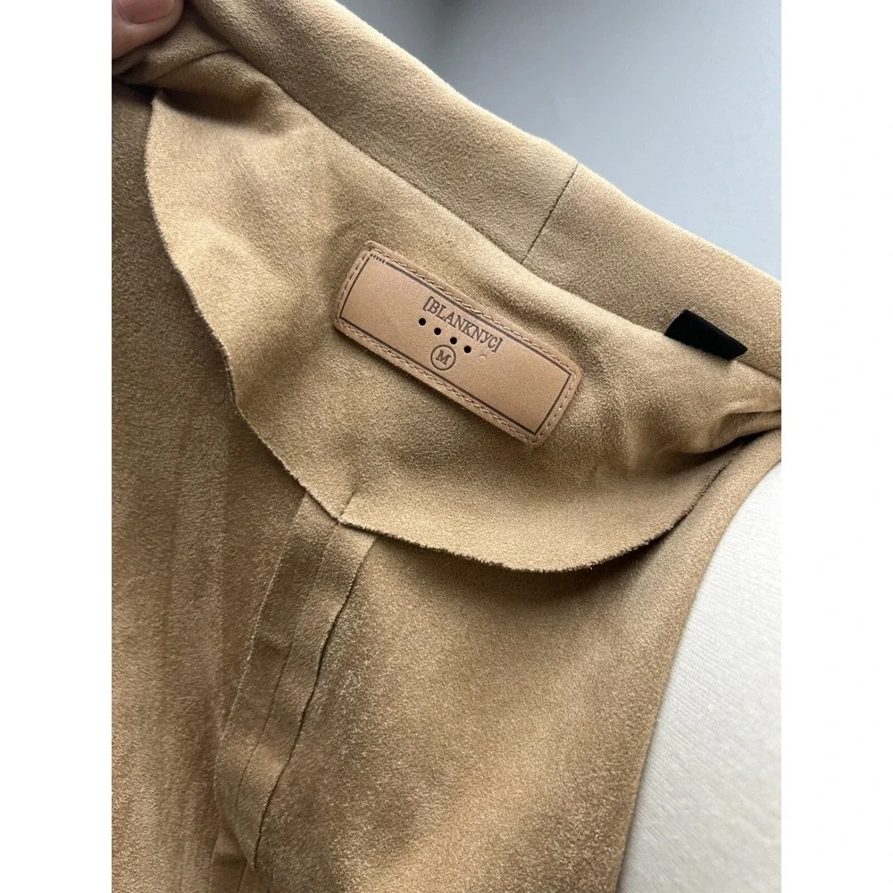 Blank NYC Camel Vegan Suede Open Front Jacket Size M Cinched Waist Lightweight‎ - Picture 4 of 10
